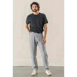 Alex Crane Size 33x30 Cham 100% Linen Pants in Lines Striped Print Navy White